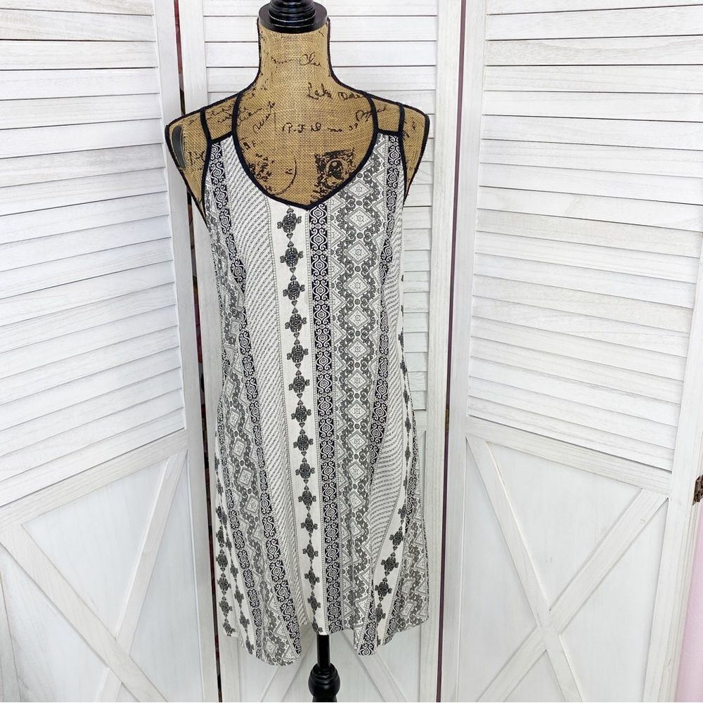 Earthbound Trading Co. Printed Mini Dress Black Tan Medium